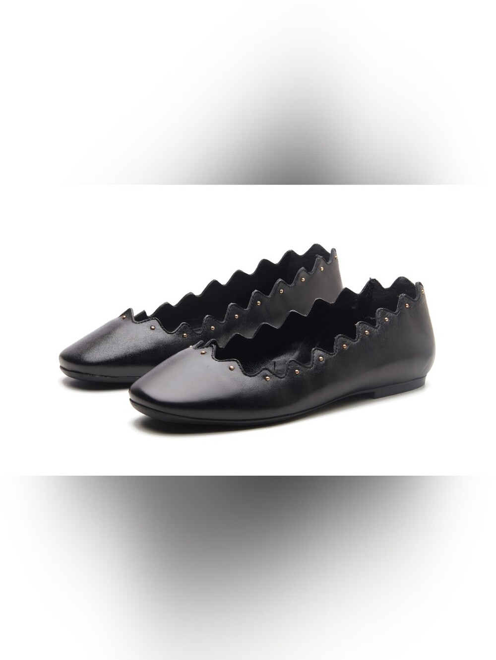 NWOB Allonsi Sienna Black Scalloped Studded Leather Flats 8